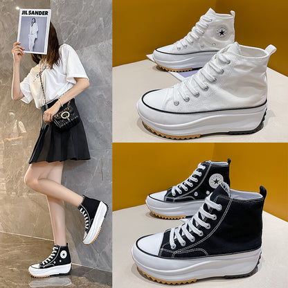 Large size canvas casual shoes platform thick sole white shoes