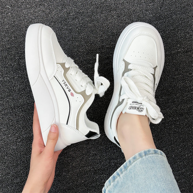 women's trendy thick sole white sneakers