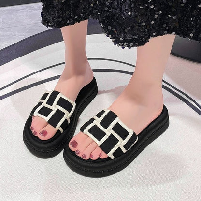 platform-soled braided sandals