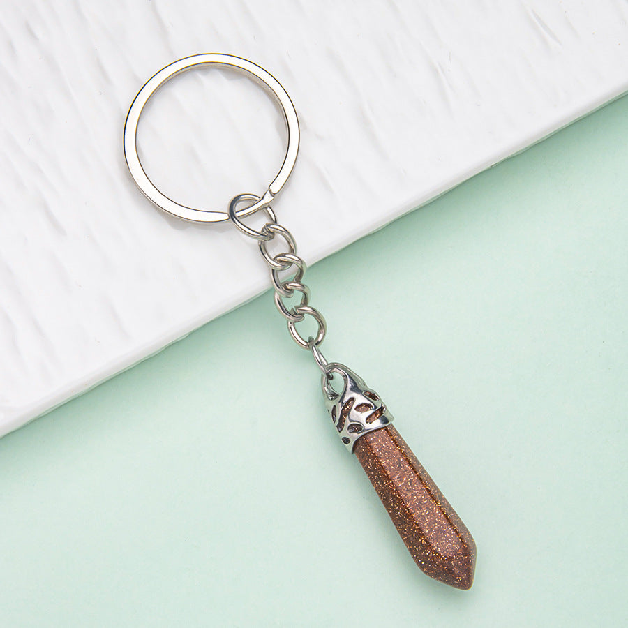 Natural crystal hexagonal column keychain bag pendant