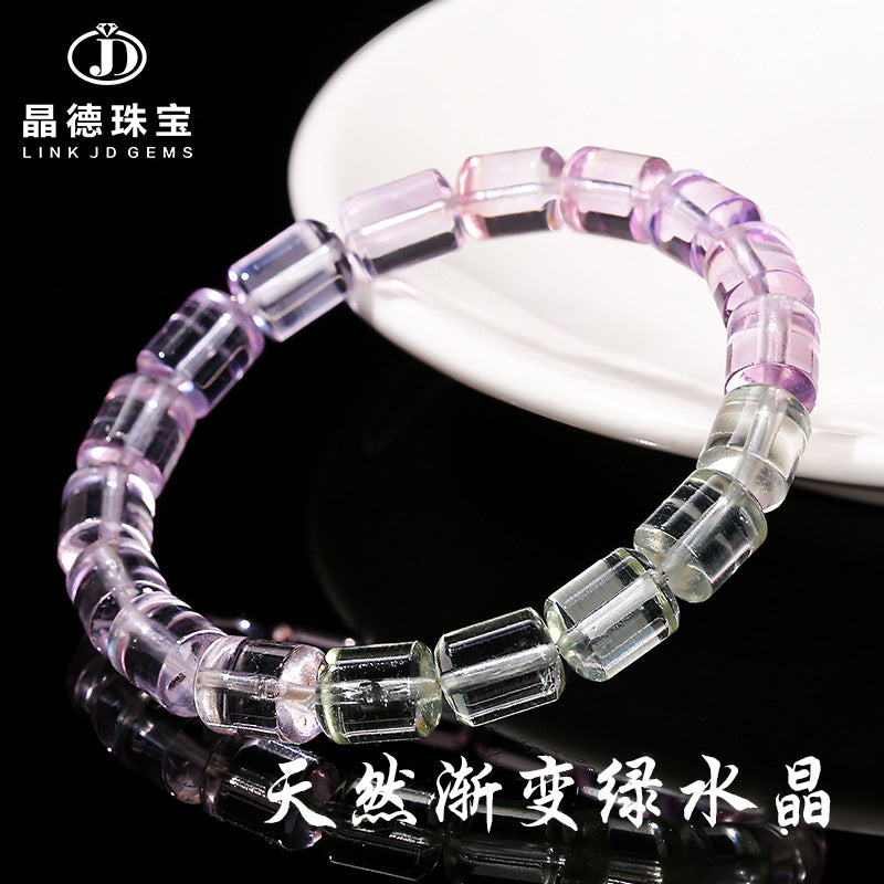 Natural gradual change green crystal round tube bracelet