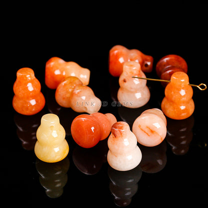 Cuentas sueltas de Linghua de viento de calabaza de jade tallada en jade de seda dorada 