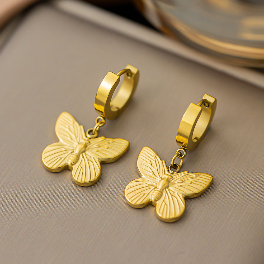 Non-fading butterfly titanium steel earrings