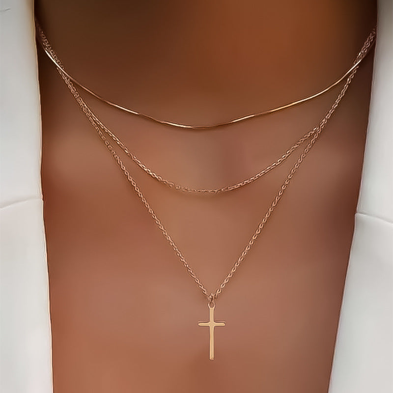 Snake Bone Chain Cross Pendant Necklace