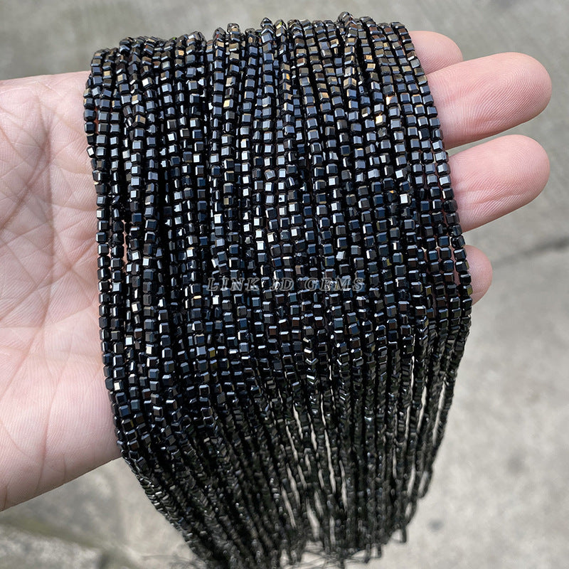 2Mm natural black pointed crystal cut sugar loose beads