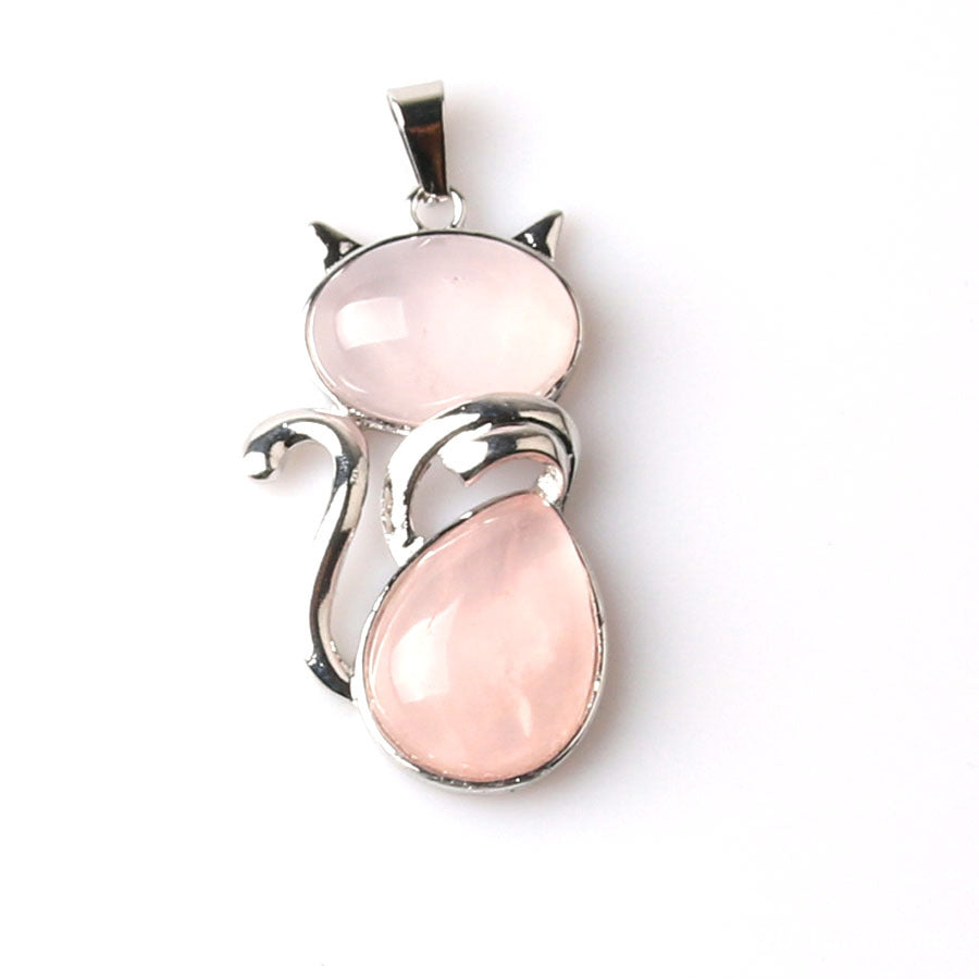 Natural crystal cute cat pendant