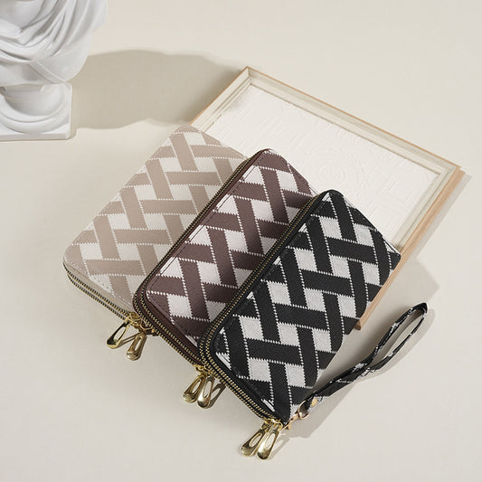 Fashion Striped Double Zipper Mobile Phone Bag Wallet