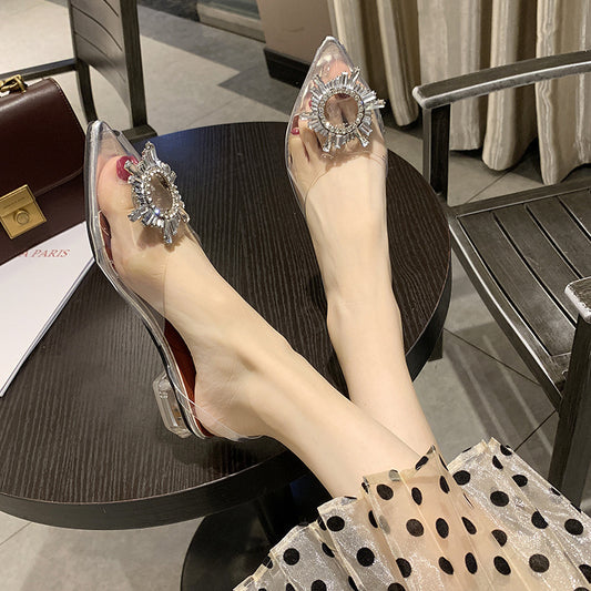 Crystal Heel Pointed Heel Sandals Women