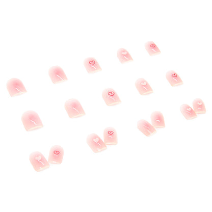 Short Pink Transparent Heart Wearable Nail Stickers