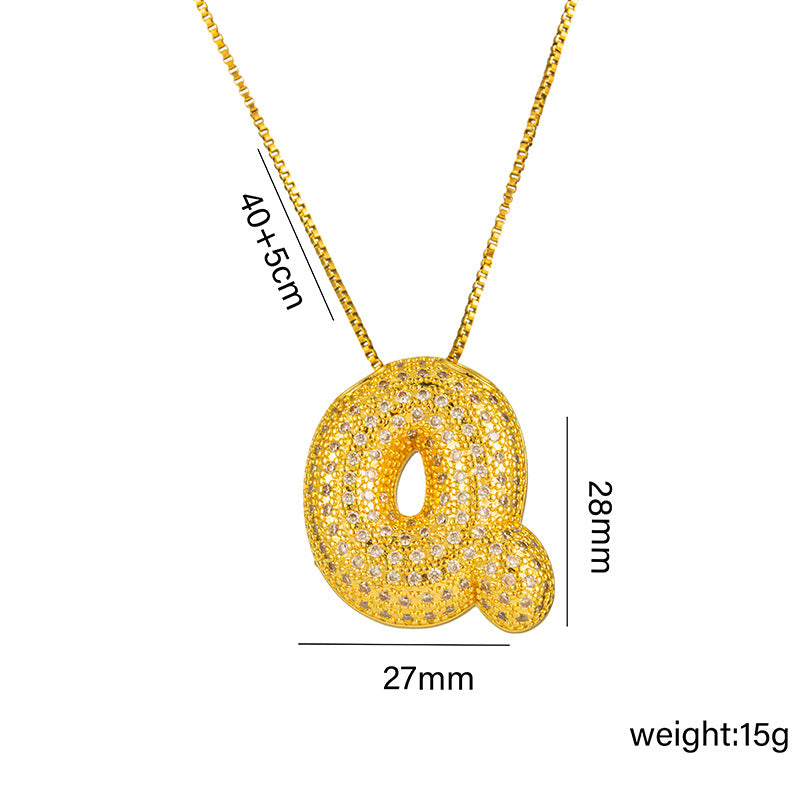 Amazon Bestseller: Haley Style Brass CZ Bubble Fat 26 Letters Necklace