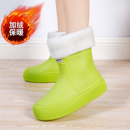 Rain shoes women's waterproof mouth medium tube rain boots are comfortable