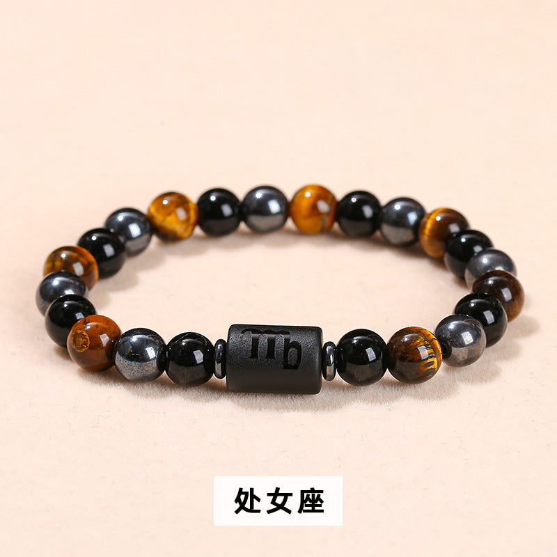 Natural yellow tiger's eye stone twelve constellations bracelet