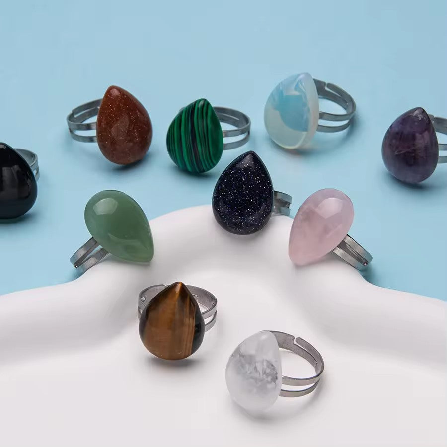 Natural Stone Teardrop Shape Agate Ring