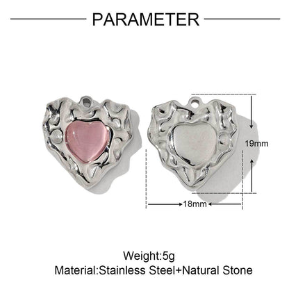 Natural stone diamond lace heart titanium steel pendant