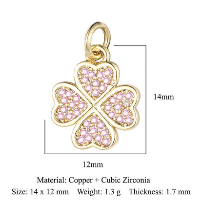 Copper inlaid zircon DIY four-leaf clover pendant.