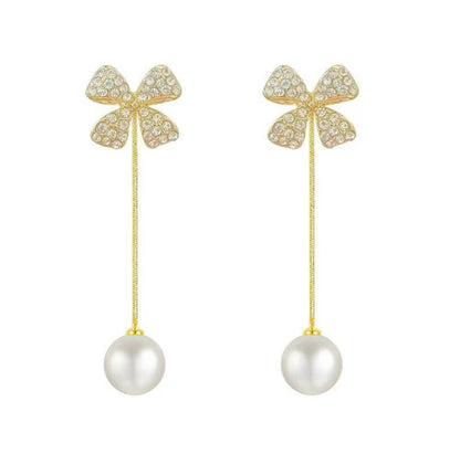 Cute bow pearl stud earrings fashion