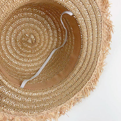 Raffia Straw Flat Brim Sun Hat