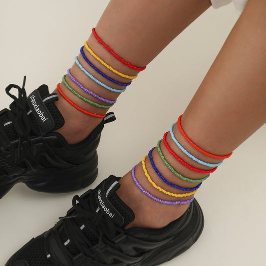 Woven retro beaded anklet