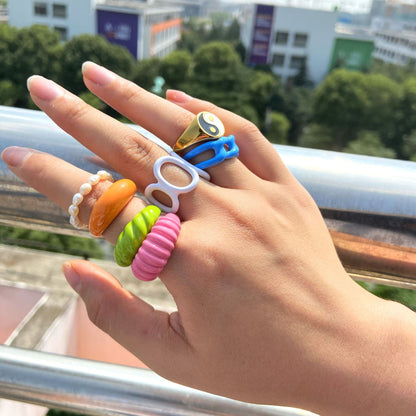 Fashionable candy-colored rings