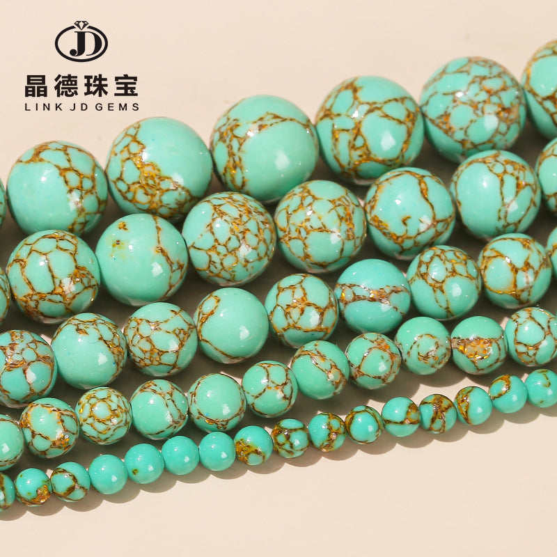 Synthetic gold thread green pine beads