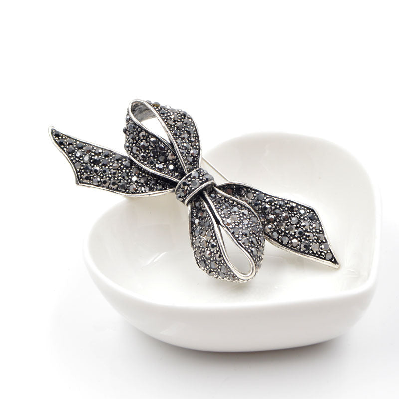 Black Bow Brooch with Diamonds