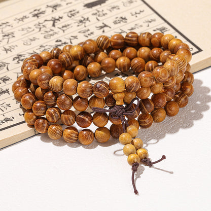 Pulsera de cuentas de Buda de sándalo dorado 108 de madera de seda dorada 