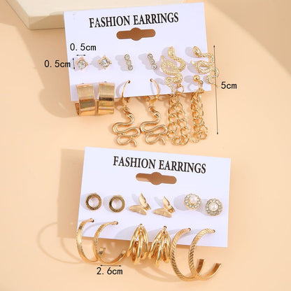 Snake chain earrings set of 12