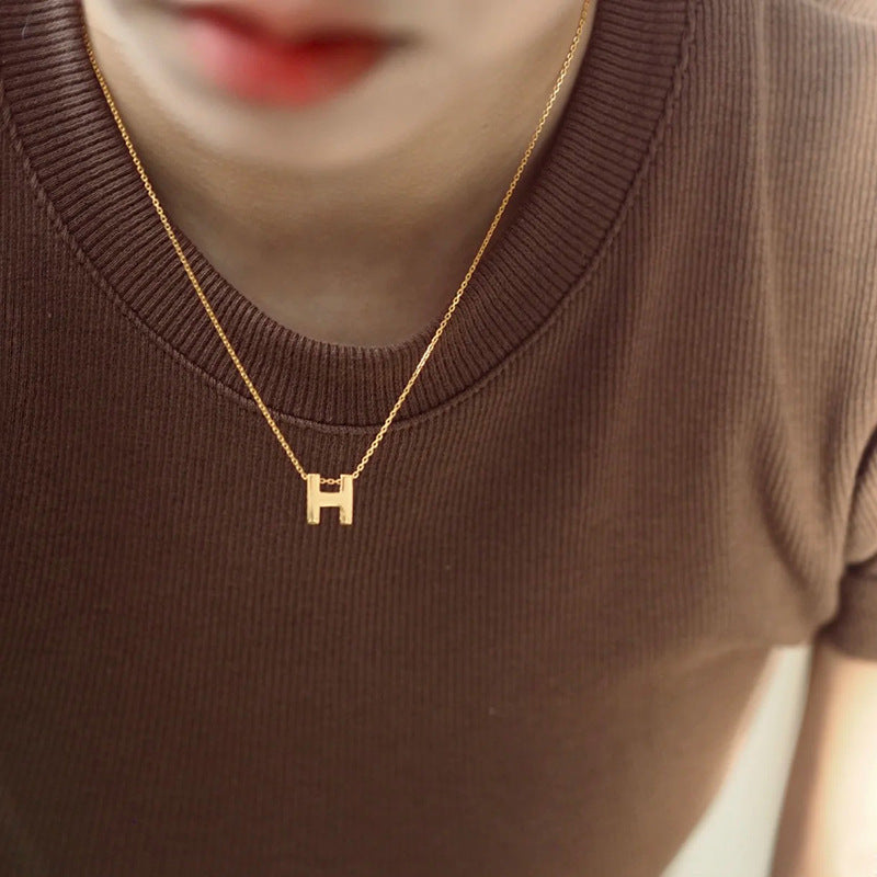 18K Gold H Letter Necklace