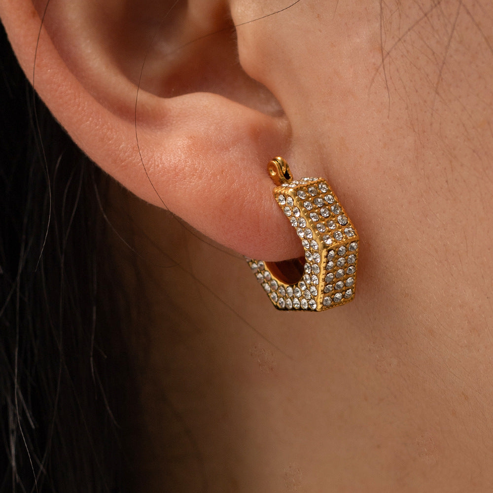 Geometric white diamond earrings