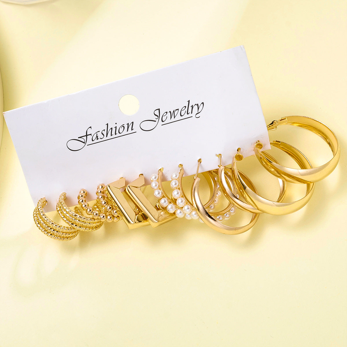 Gold twist earrings set 6 pieces