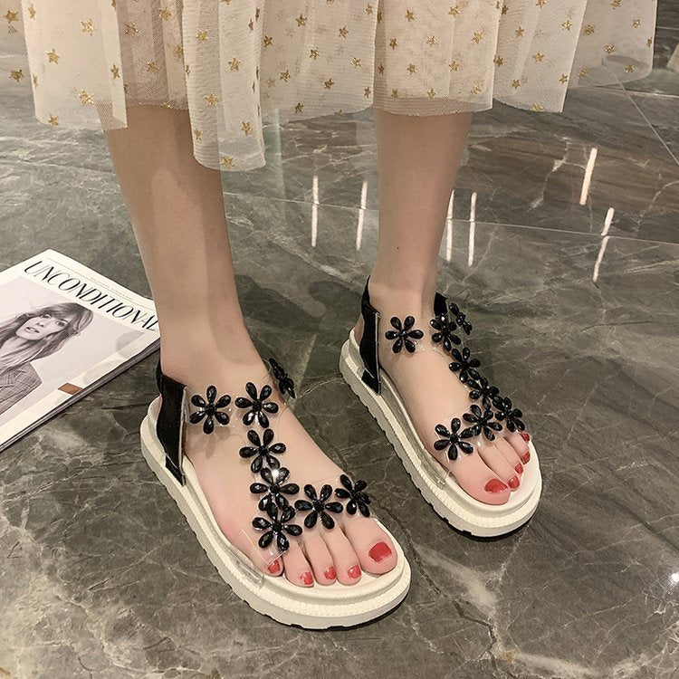 Rhinestone flower sandals