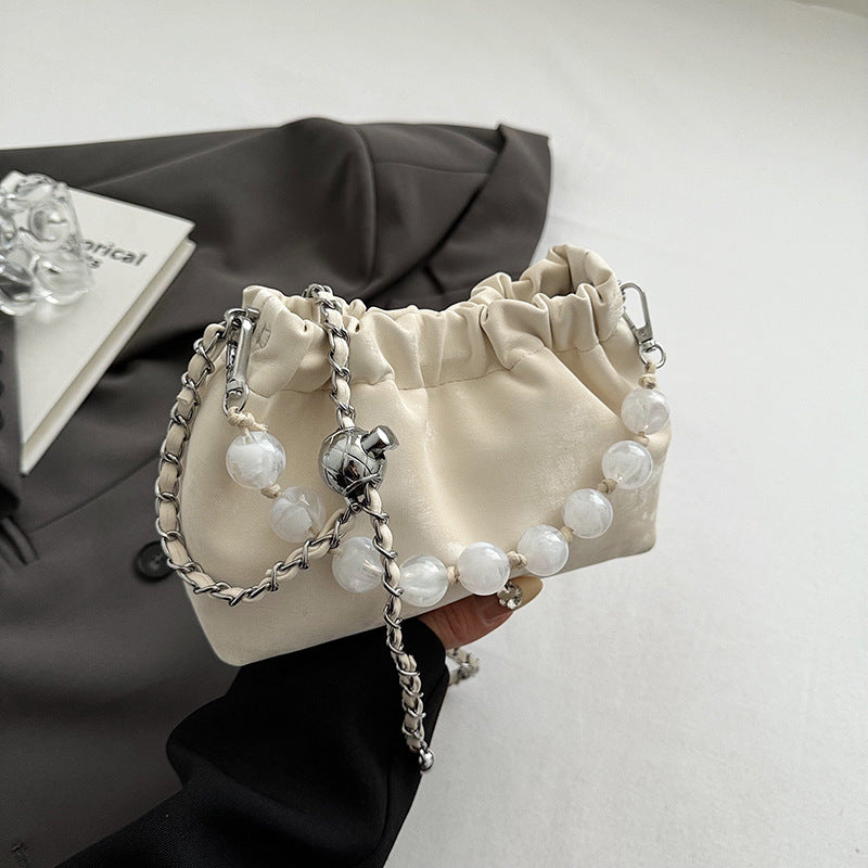 Pleated chain bag cloud bag silver bag