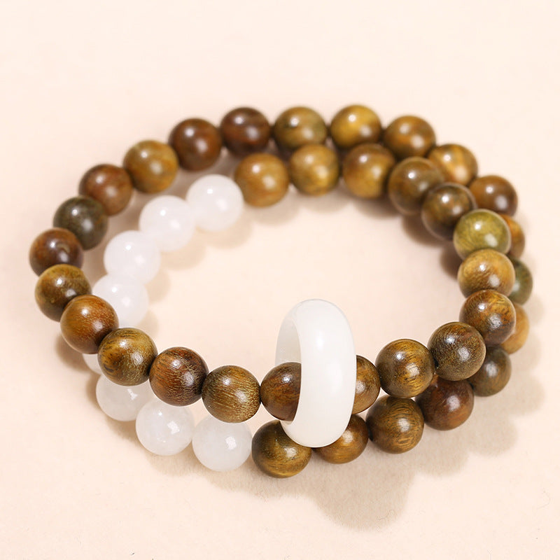 Pulsera de doble círculo con anillo de running de Bodhi de madera de sándalo 