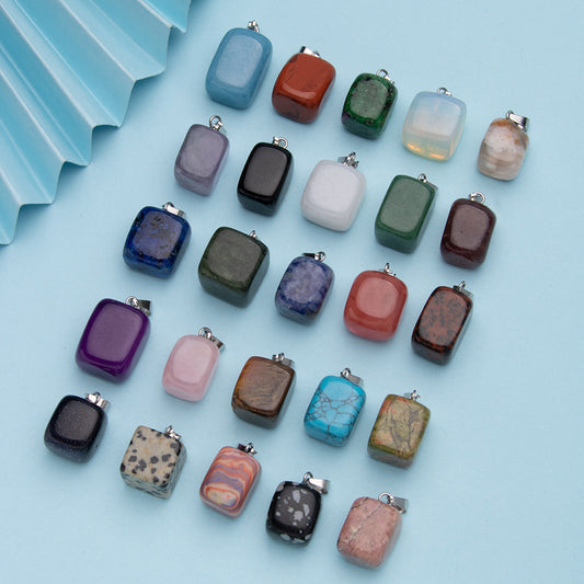 Crystal amorphous semi-precious stone cube pendant