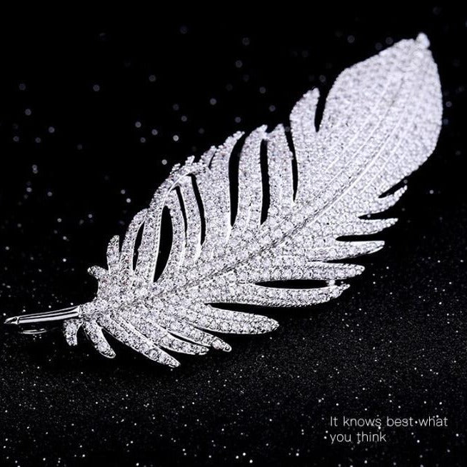 Full Diamond Classic Feather Brooch