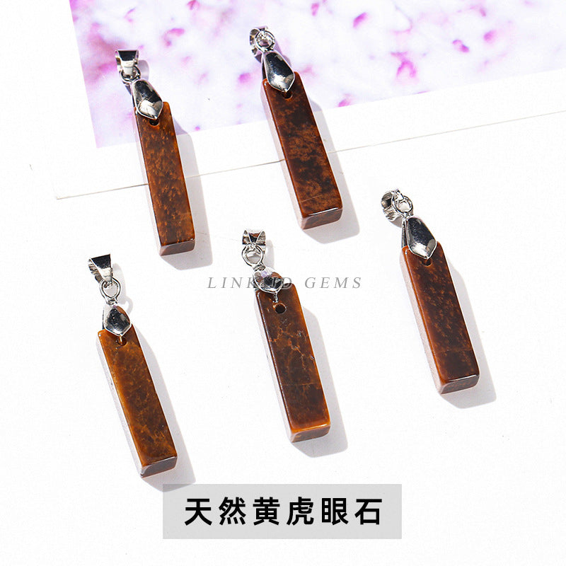 Natural jade powder crystal three-dimensional rectangular strip pendant.