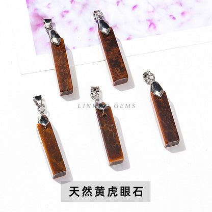 Natural jade powder crystal three-dimensional rectangular strip pendant.