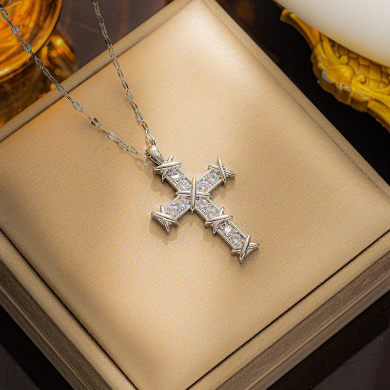 New Luxe Minimalist Cross Necklace, Zircon Pendant