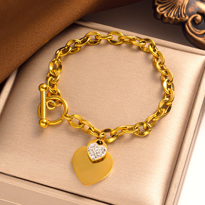 Simple Heart Titanium 18k Gold Bracelet with T-Clasp