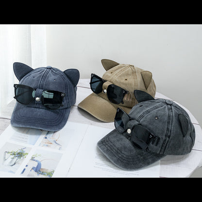 Gorra de béisbol con gafas de sol estilo piloto con orejas de gato 