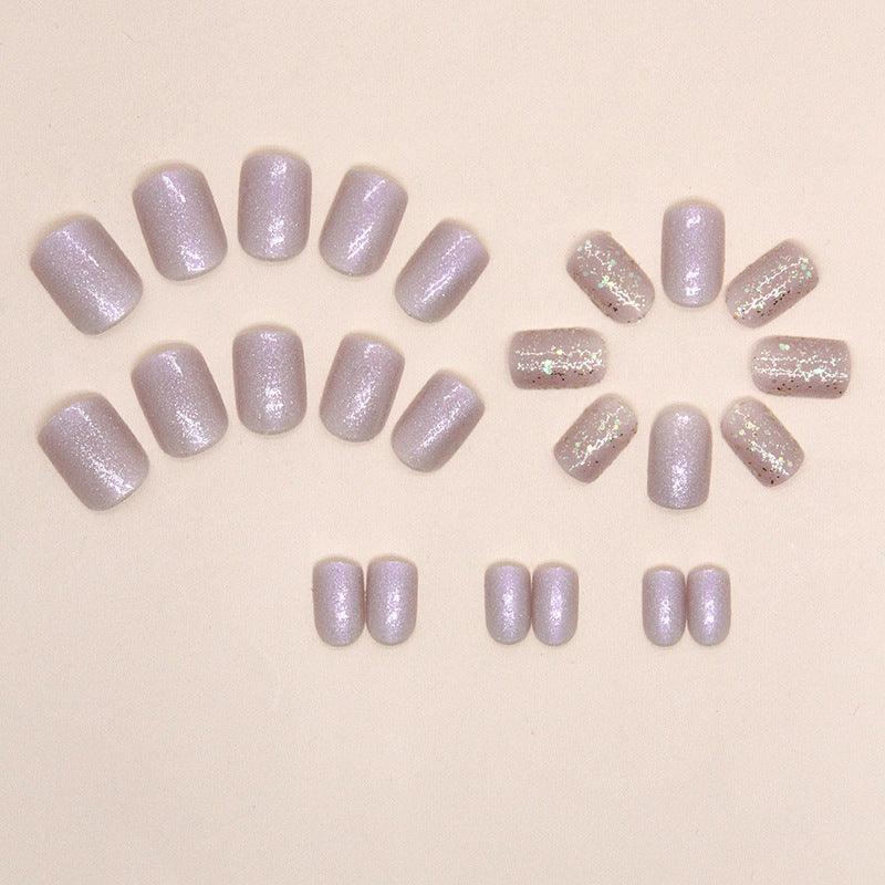 Short Purple Glitter Square Fake Nails