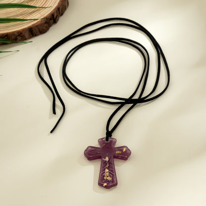 Black rope flannel cross necklace