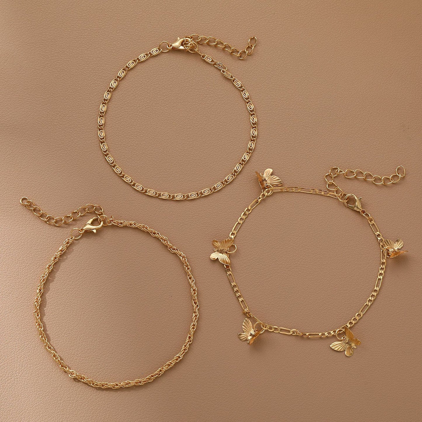 Thick chain ins style anklet 3 piece set