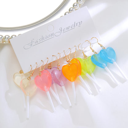 Candy Color Lollipop Heart Shape Long Earrings