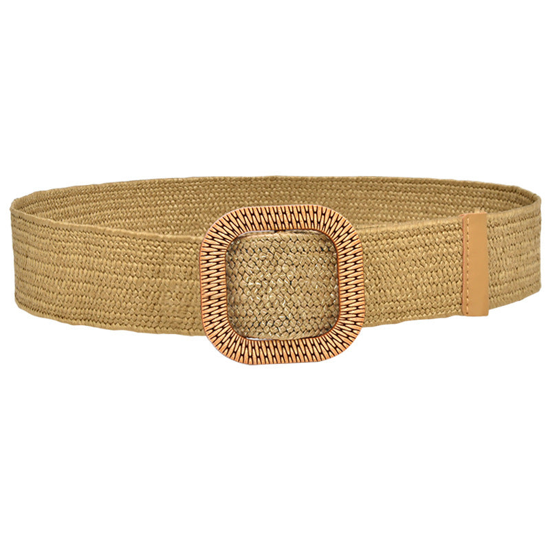 Woven Wooden Buckle Women's Waist Seal