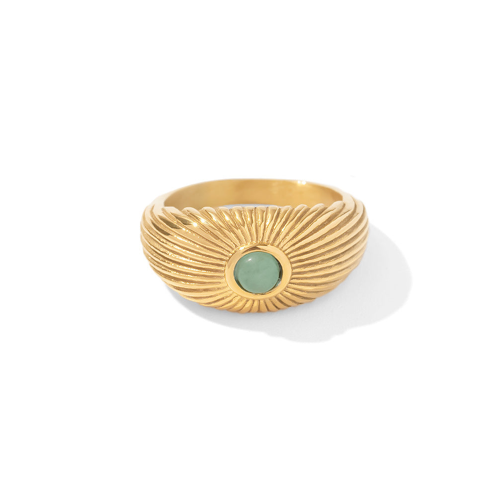 Natural Green Stone Sun Shape Ring