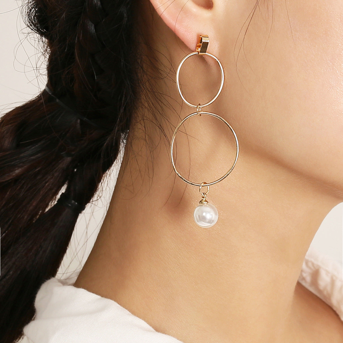 Multi-element pearl geometric versatile earrings