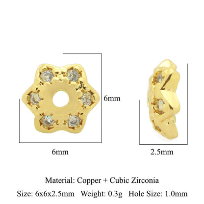 5 pcs/pack round copper zircon beaded flower spacer beads