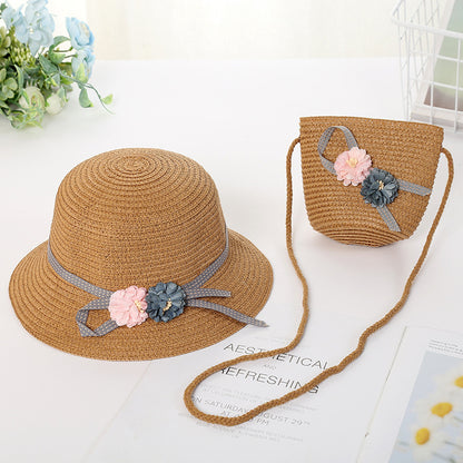 New Kids Sun Hat Straw Bag Set Cute Girls' Fisherman Bag Summer Beach