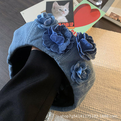 Floral Denim Beret